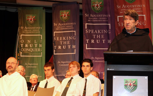 The Prior General addresses an Assembly at St Augustine's College, Sydney.